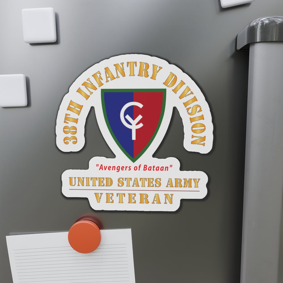 Die-Cut Magnets - Army - SSI - 38th Infantry Division - Avengers of Bataan - US Army Veteran X 300