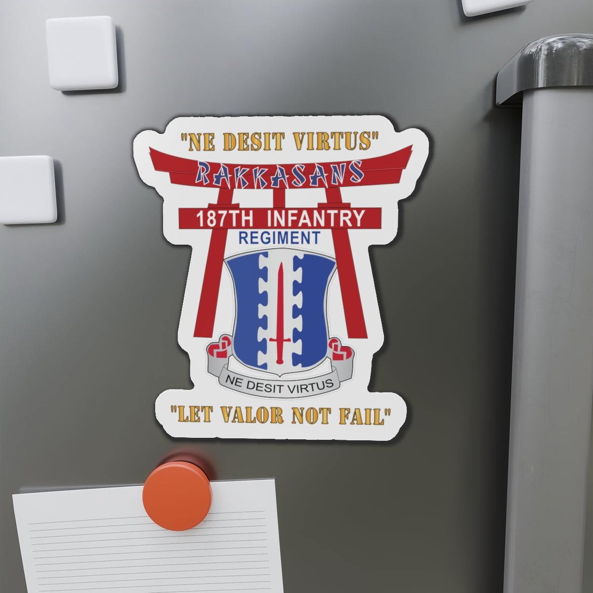 Die-Cut Magnets - Army - 187th Infantry Regiment - Torii, Rakkasans, Let Valor Not Fail, English, Latin X 300