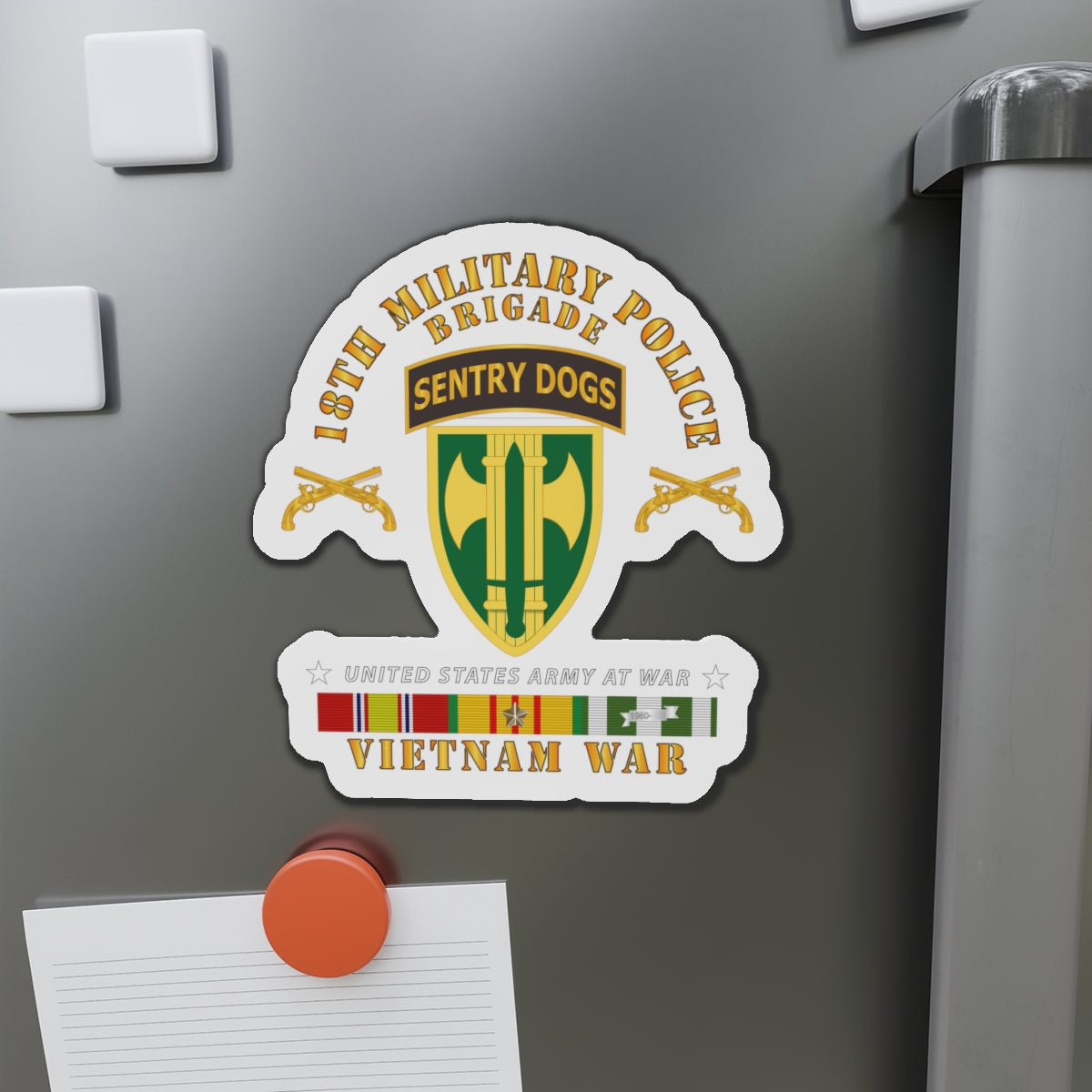 Die-Cut Magnets - 18th MP Brigade - Sentry Dogs Tab - Vietnam w VN SVC