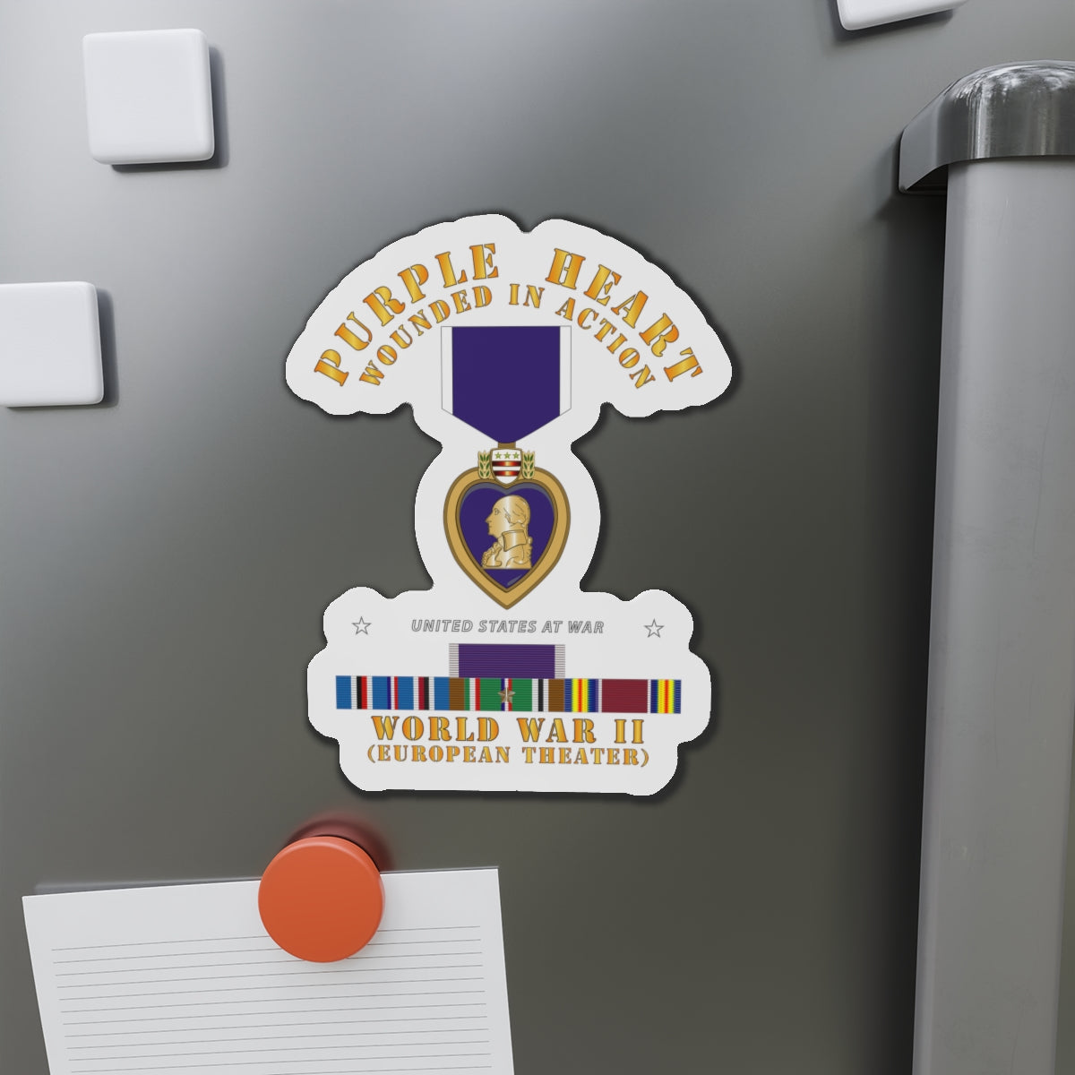 Die-Cut Magnets - Purple Heart - WIA w WWII SVC w Purple Heart - Europe