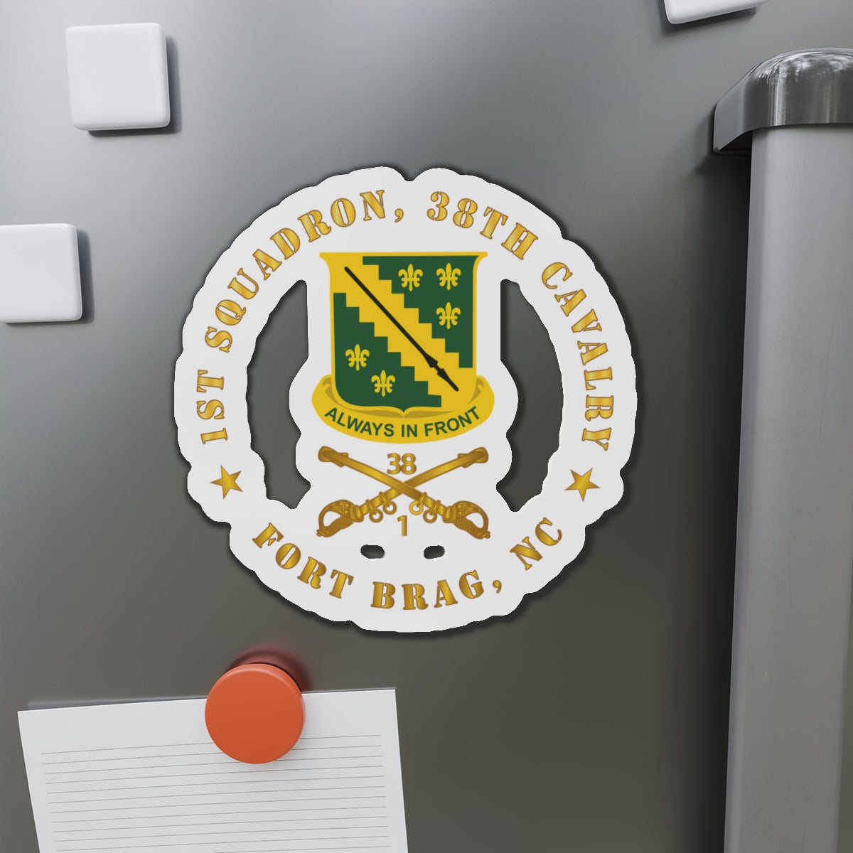 Die-Cut Magnets - Army - 1st Squadron, 38th Cavalry - Fort Bragg, NC w DUI - Cav Branch  wo Bck X 300