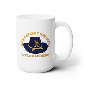 White Ceramic Mug 15oz - Army - 10th Cavalry Regiment w Cav Hat - Buffalo Soldiers