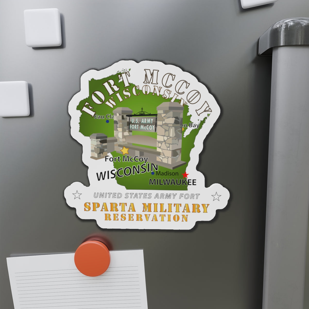 Die-Cut Magnets - Army - Ft McCoy WI - Sparta Military Resv - White