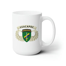 Load image into Gallery viewer, White Ceramic Mug 15oz - Army - USACAPOC Wings with Wing Tab
