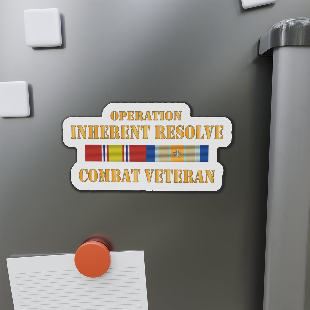 Die-Cut Magnets - Army - Combat Veteran w Opn Inherent Resolve (OIR) SVC Bar  w Txt X 300