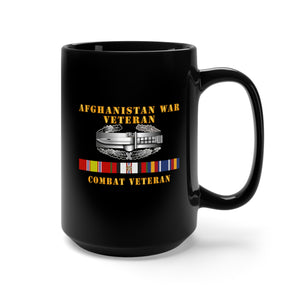 Black Mug 15oz - Army - Afghanistan War Veteran - Combat Action Badge w CAB AFGHAN SVC