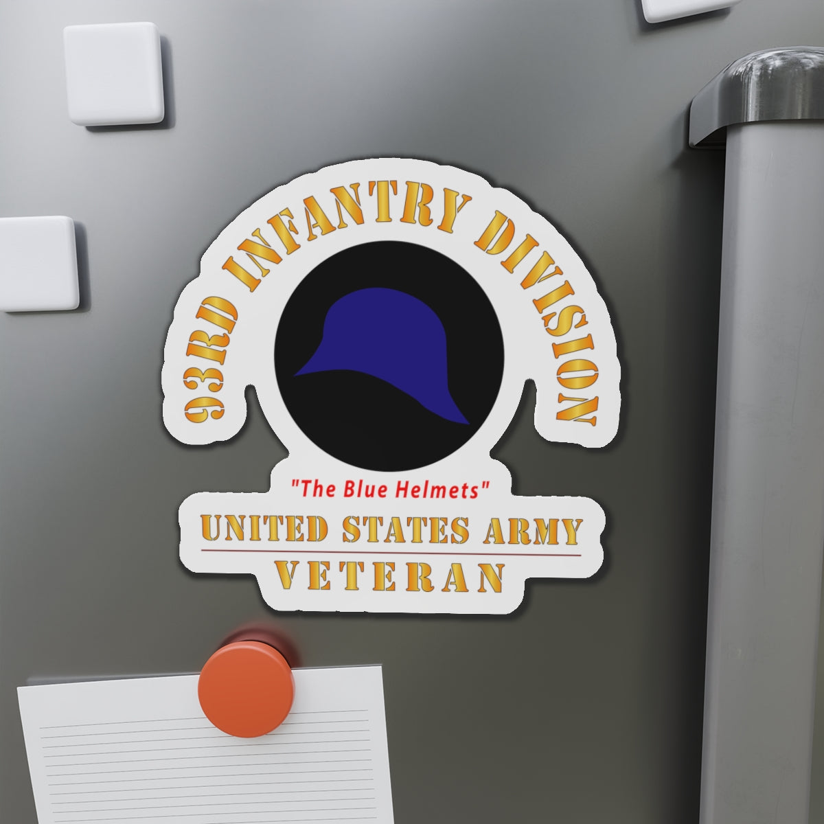 Die-Cut Magnets - Army - SSI - 93rd Infantry Division - The Blue Helmets - US Army Veteran X 300