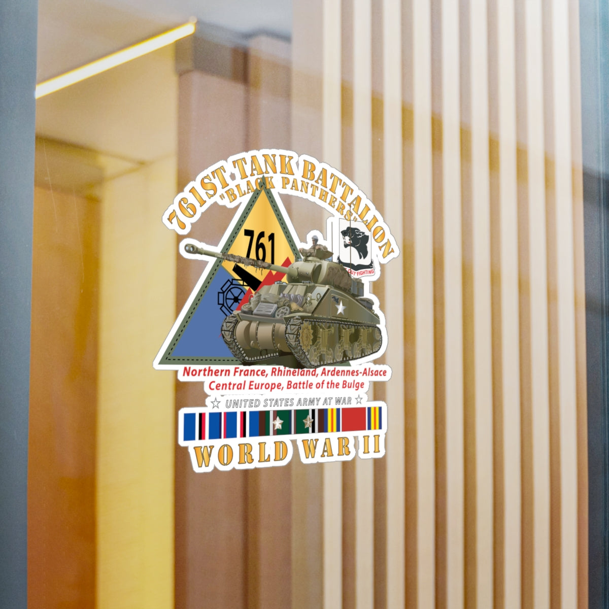 Kiss-Cut Vinyl Decals - Army - 761st Tank Battalion - Black Panthers - w Tank w SSI WWII  EU SVC