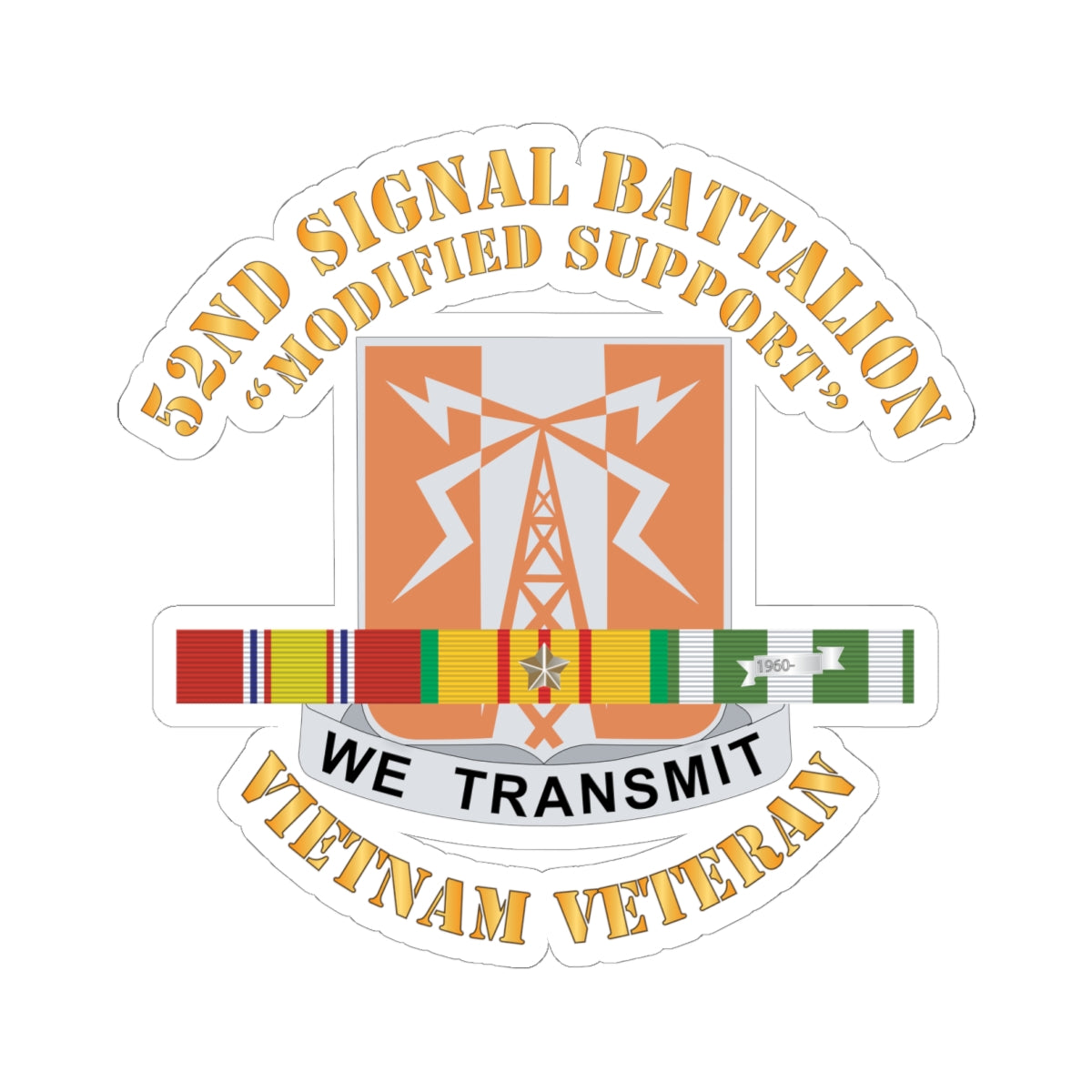 Kiss-Cut Stickers - 52nd Signal Battalion (Modified Support) w SVC Ribbon X 300