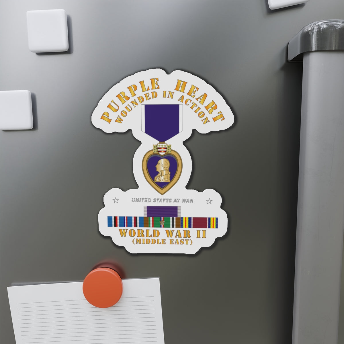 Die-Cut Magnets - Purple Heart - WIA w WWII SVC w Purple Heart - Middle East