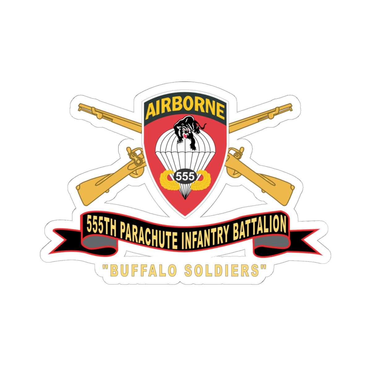 Army - 555th Parachute Infantry Battalion - SSI - Black - Red Buffalo Soldiers w Br - Rib