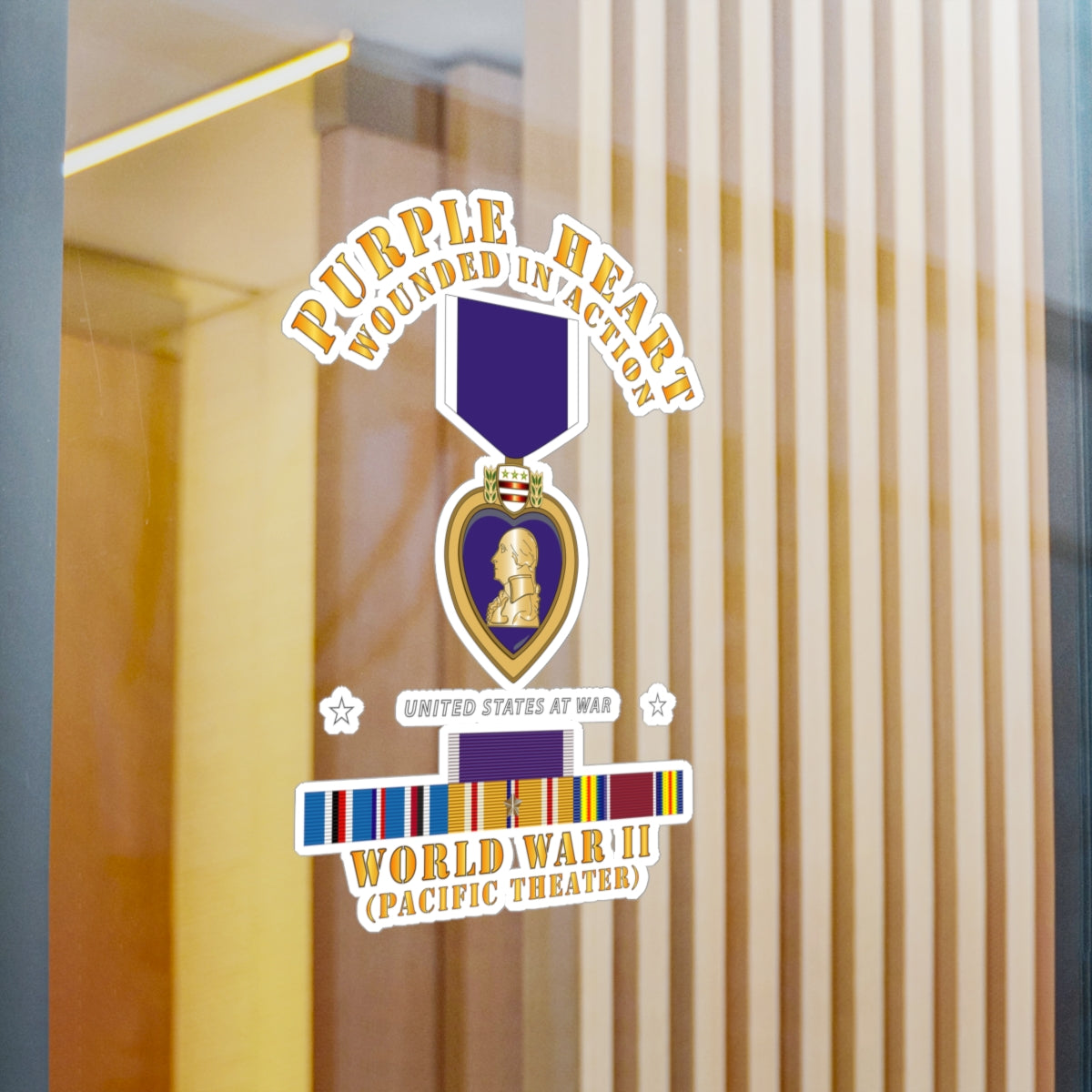 Kiss-Cut Vinyl Decals - Purple Heart - WIA w WWII SVC w Purple Heart - Pacific