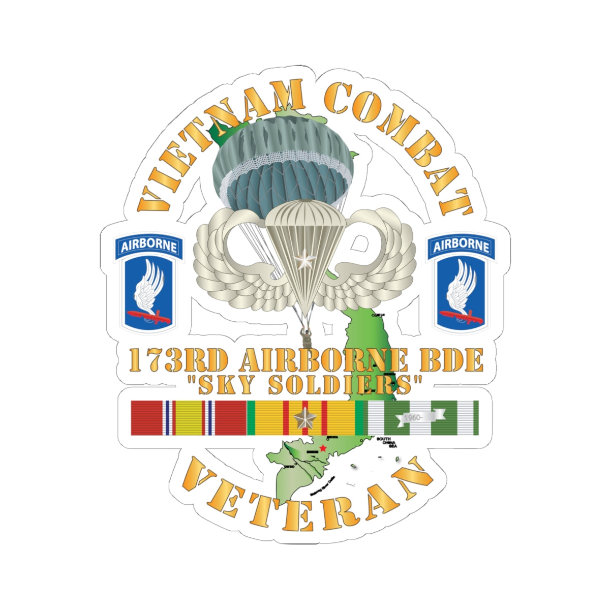 Kiss-Cut Stickers - Army - Vietnam Combat Infantry Veteran w 173rd Airborne Bde SSI X 300