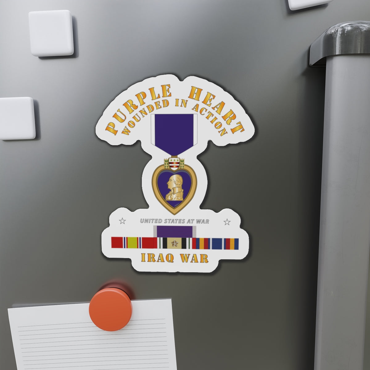 Die-Cut Magnets - Purple Heart - WIA w IRAQ SVC w Purple Heart Ribbon