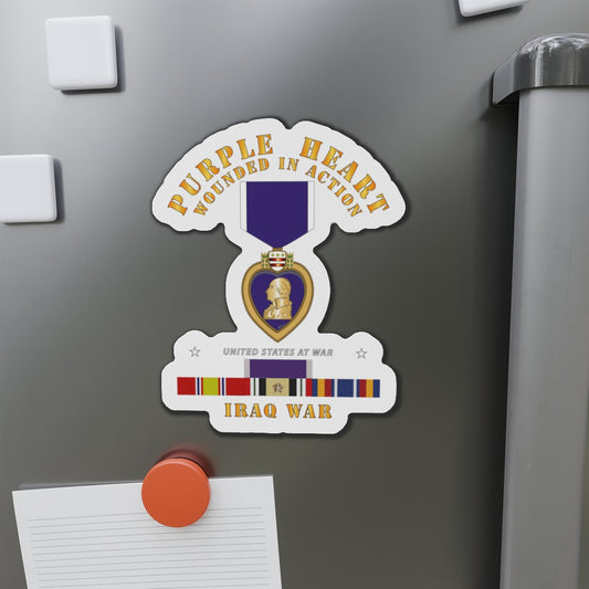 Die-Cut Magnets - Purple Heart - WIA w IRAQ SVC w Purple Heart Ribbon