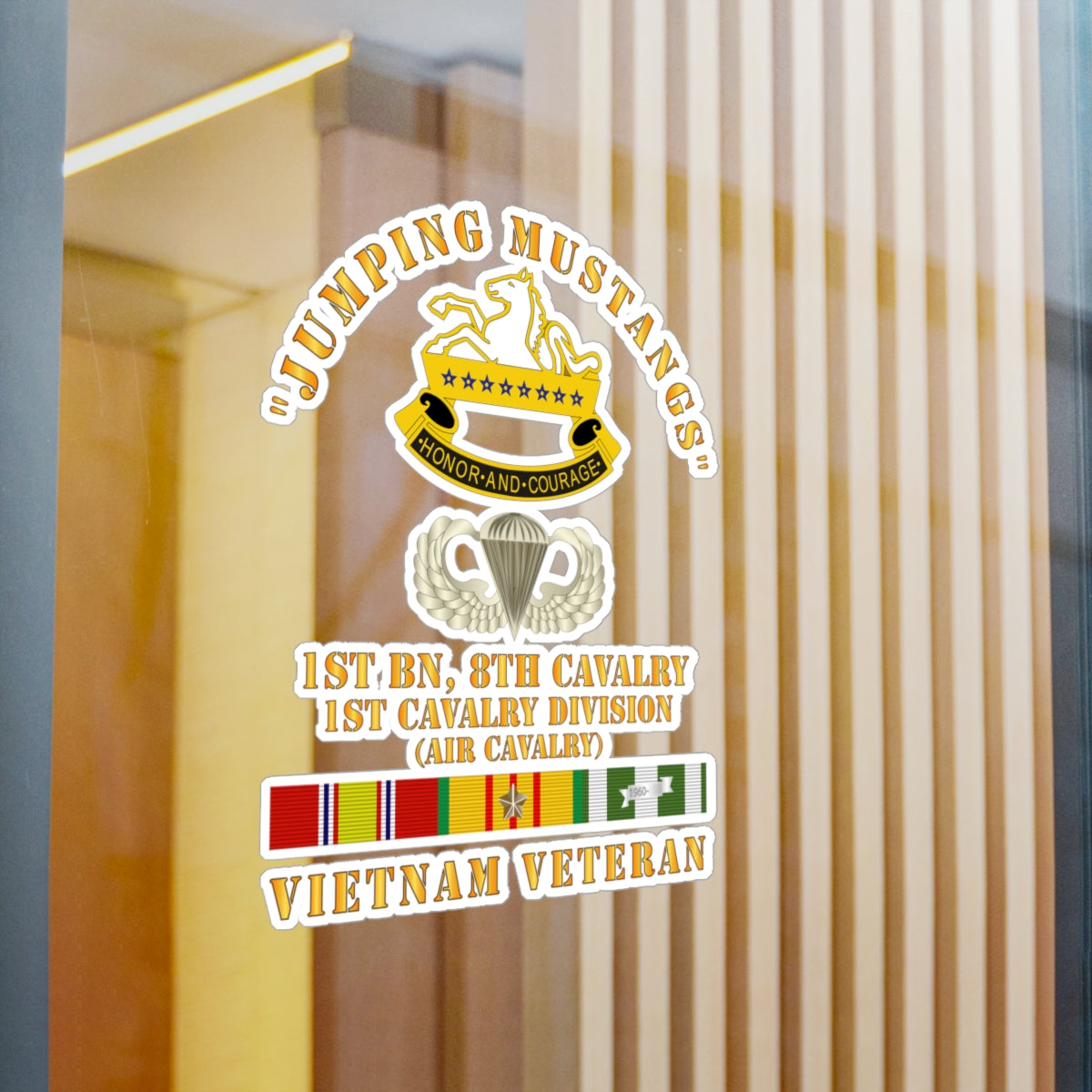 Kiss-Cut Vinyl Decals - Army - Jumping Mustangs w DUI - ABN Basic - 1st Bn 8th Cav w VN SVC