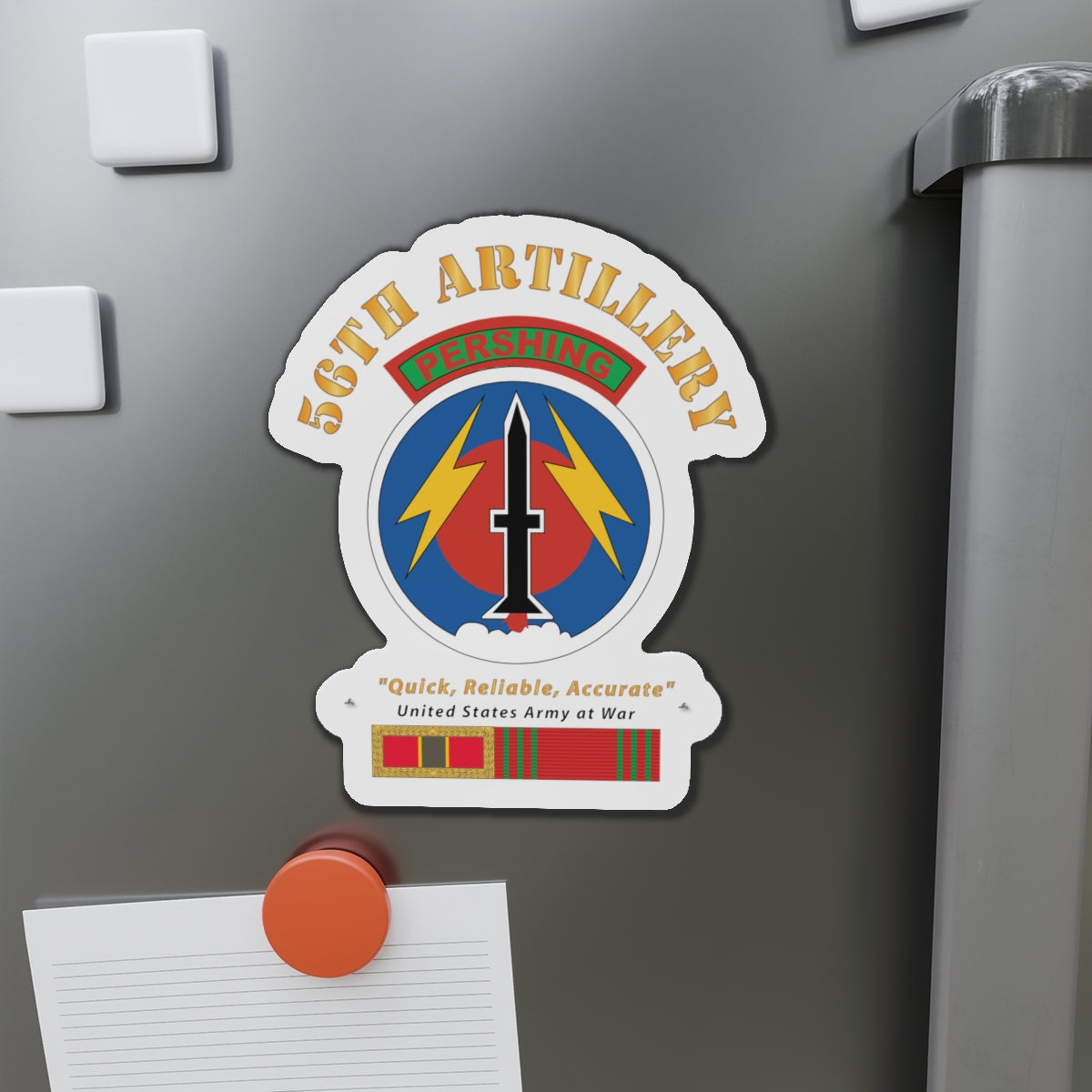 Die-Cut Magnets - Army - 56th Artillery - Pershing w Svc Medals