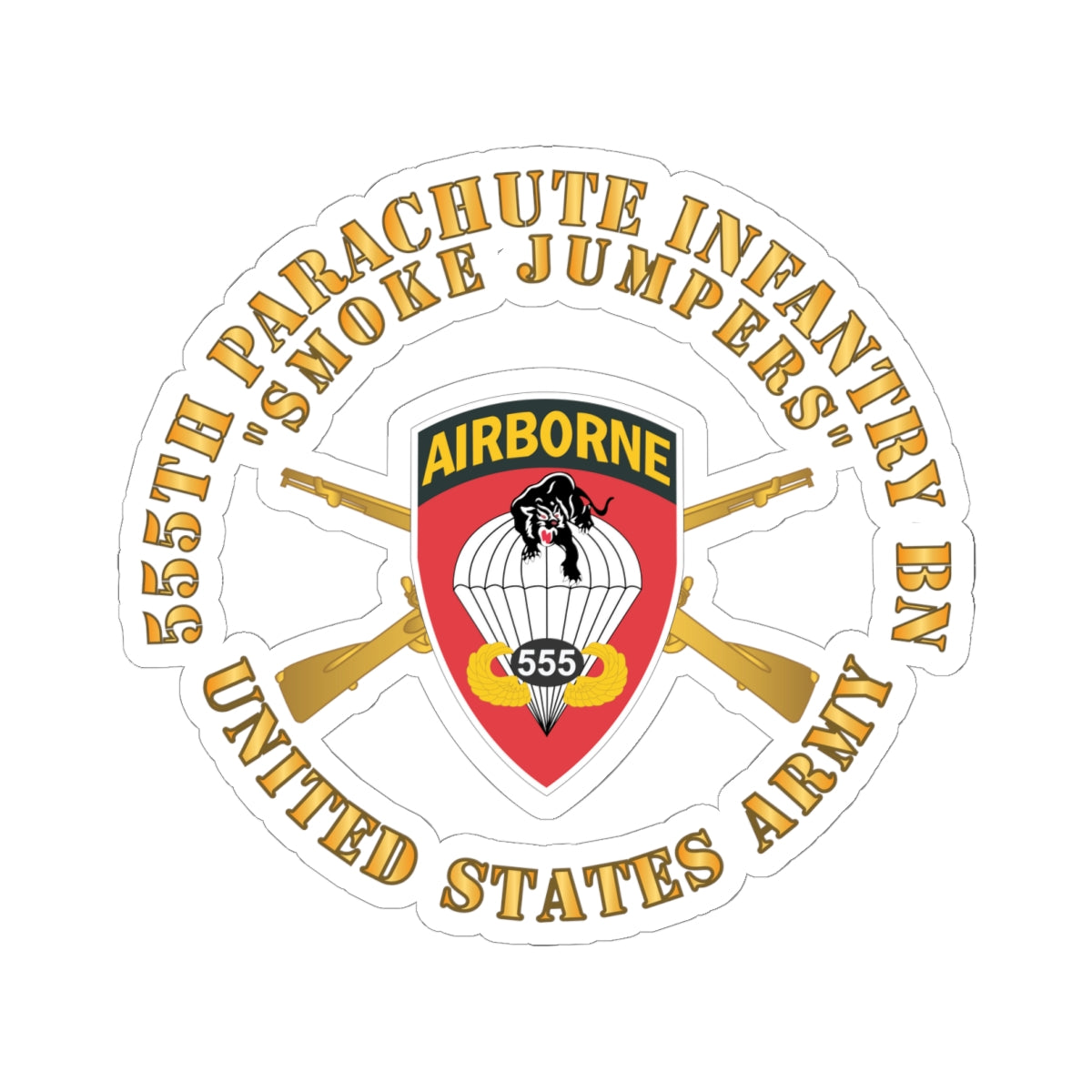 Kiss-Cut Stickers -Army - 555th Infantry Parachute Bn SSI - Triple Nickles - WWII w Br X 300