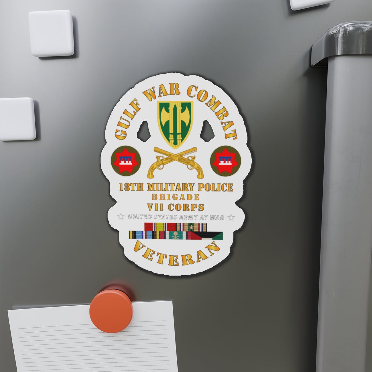Die-Cut Magnets - Army - Gulf War Combat Vet - 18th MP Brigade - VII Corps w GULF SVC