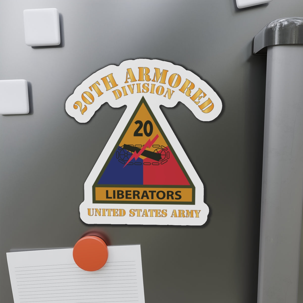 Die-Cut Magnets - Army - SSI - 20th Armored Division w Name Tape - Liberators - US Army X 300