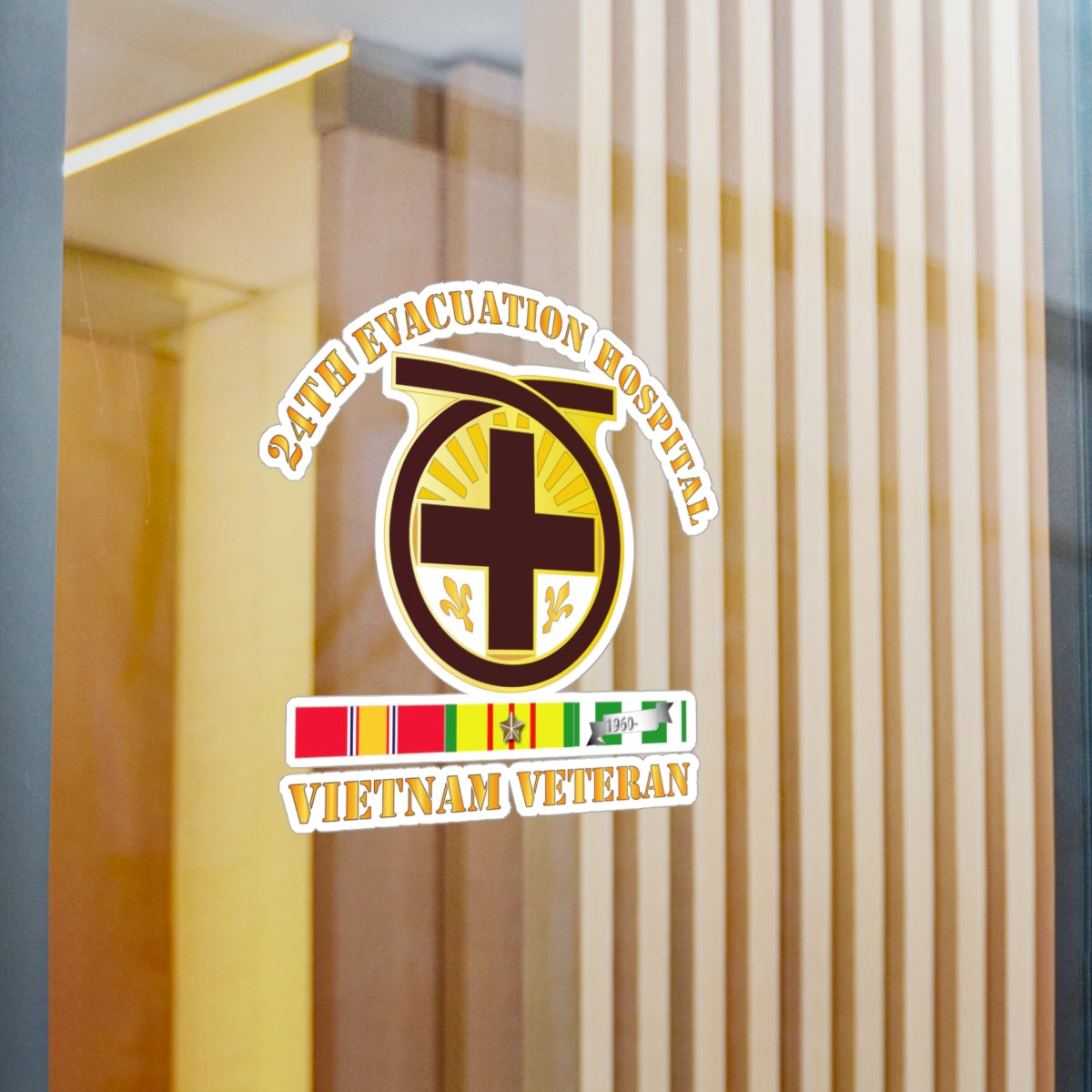 Kiss-Cut Vinyl Decals - Army - 24th Evacuation Hospital - Vietnam Veteran w  V N SVC