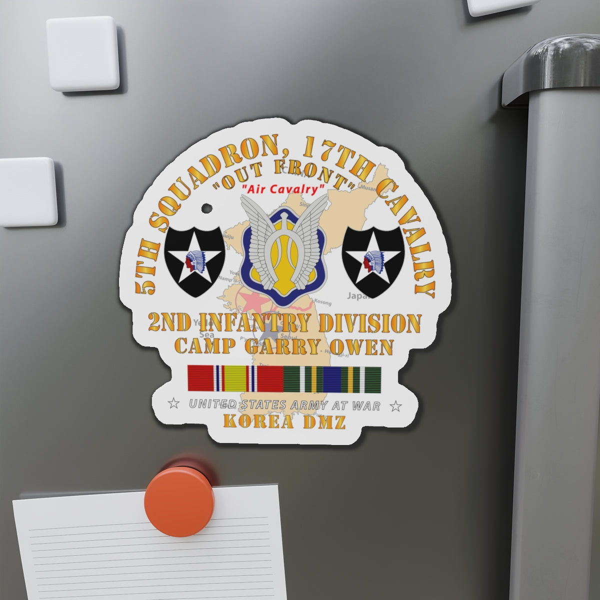 Die-Cut Magnets - Army - 5th Squadron, 17th Cavalry - Camp Gary Owen - 2nd ID w Map w KOREA SVC