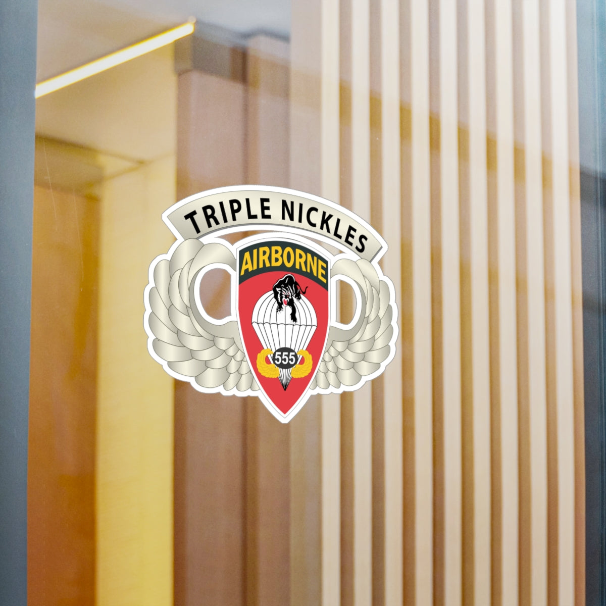 Kiss-Cut Vinyl Decals - Army - Airborne Badge - 555th Parachute Infantry Bn - SSI w  Triple Nickles Tab X 300