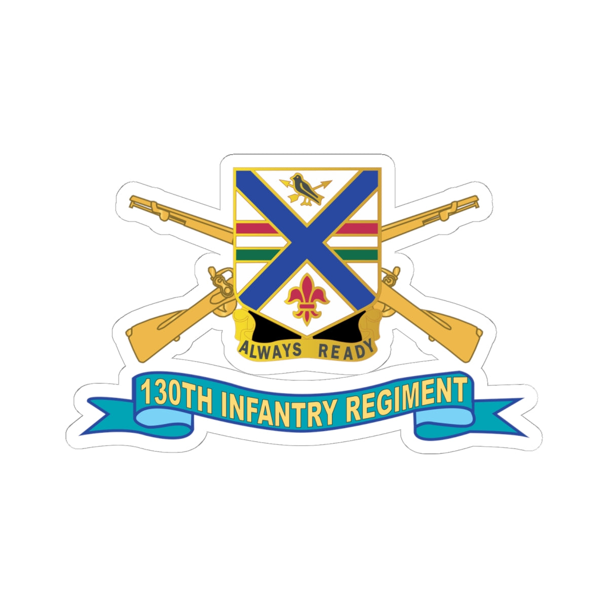 Kiss-Cut Stickers - Army - 130th Infantry Regiment - DUI w Br - Ribbon X 300