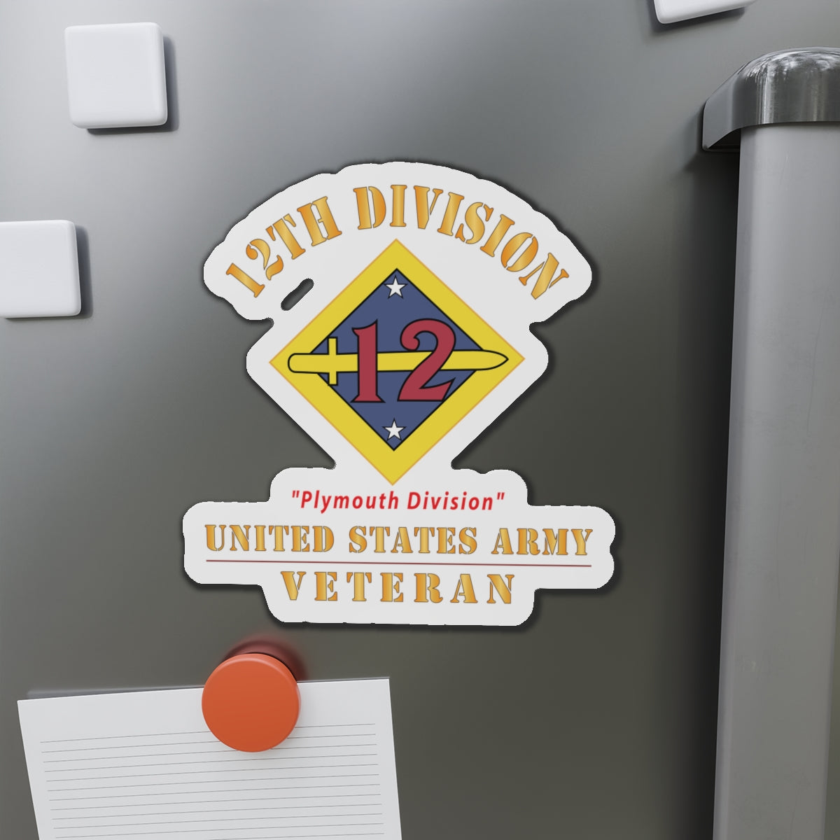 Die-Cut Magnets - Army - SSI - 12th Division - Plymouth Division - US Army Veteran X 300