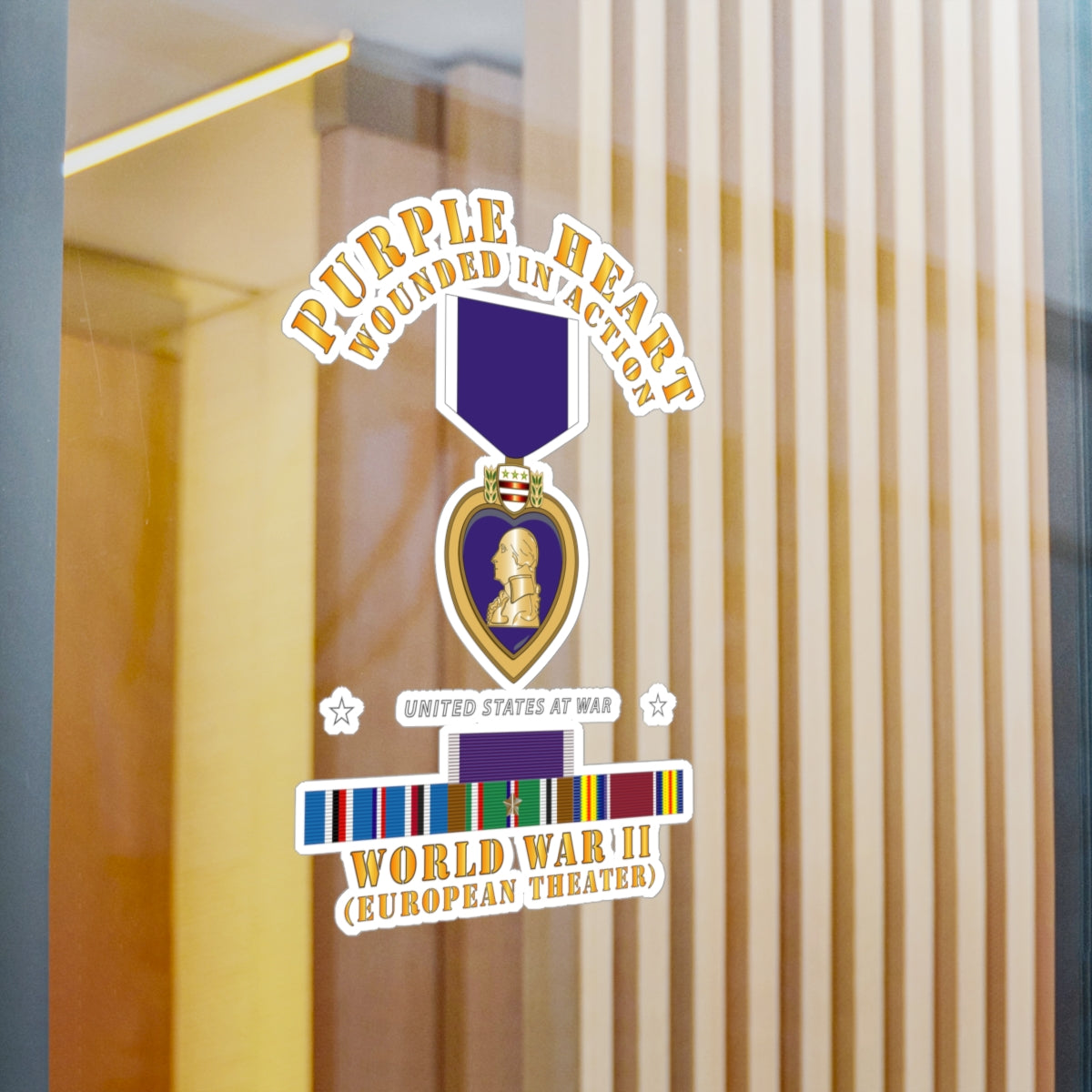 Kiss-Cut Vinyl Decals - Purple Heart - WIA w WWII SVC w Purple Heart - Europe