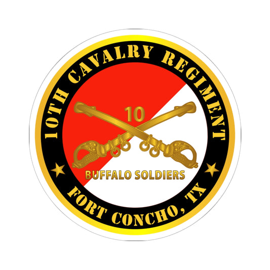 Kiss-Cut Stickers - Army - 10th Cavalry Regiment - Fort Concho, TX - Buffalo Soldiers w Cav Branch