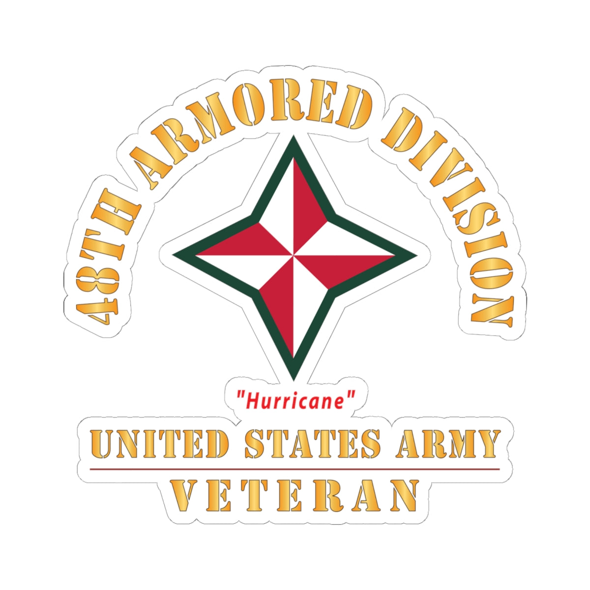 Kiss-Cut Stickers - Army - SSI - 48th Armored Division - Hurricane - US Army Veteran X 300