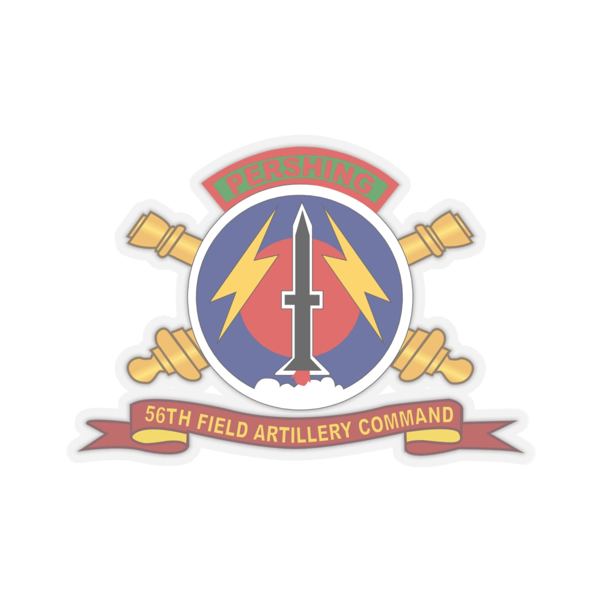 Kiss - Cut Stickers - Army - 56th Field Artillery Command - SSI w Br - Ribbon