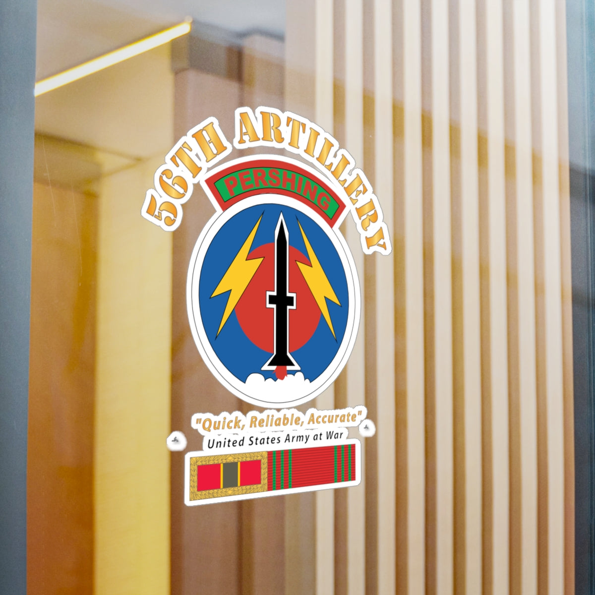 Kiss-Cut Vinyl Decals - Army - 56th Artillery - Pershing w Svc Medals