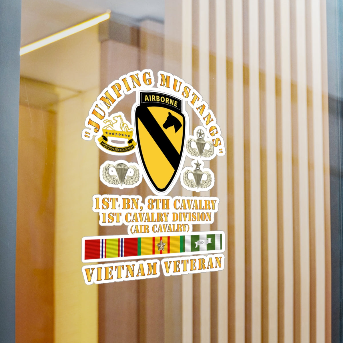 Kiss-Cut Vinyl Decals - Army - Jumping Mustangs - 1st Bn 8th Cav 1st Cav - w VN SVC