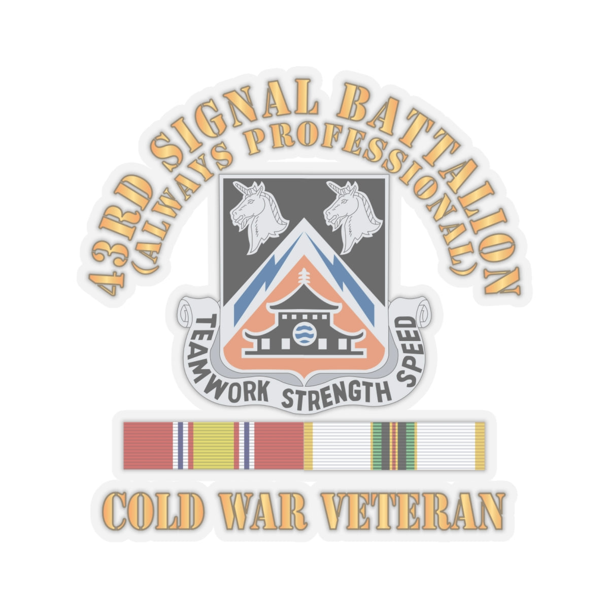 Kiss - Cut Stickers - Army - 43rd Signal Battalion - Cold War Veteran - DUI w COLD SVC X 300