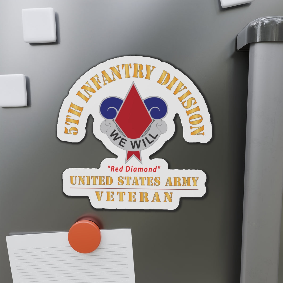 Die-Cut Magnets - Army - DUI - 5th Infantry Division - Red Diamond - US Army Veteran X 300