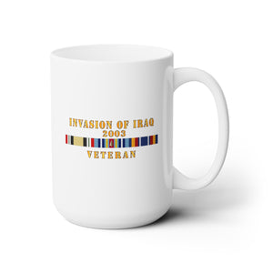 White Ceramic Mug 15oz - Army - AFR -  Iraq Invasion Veteran  w ARR GWOT-GWOTEM