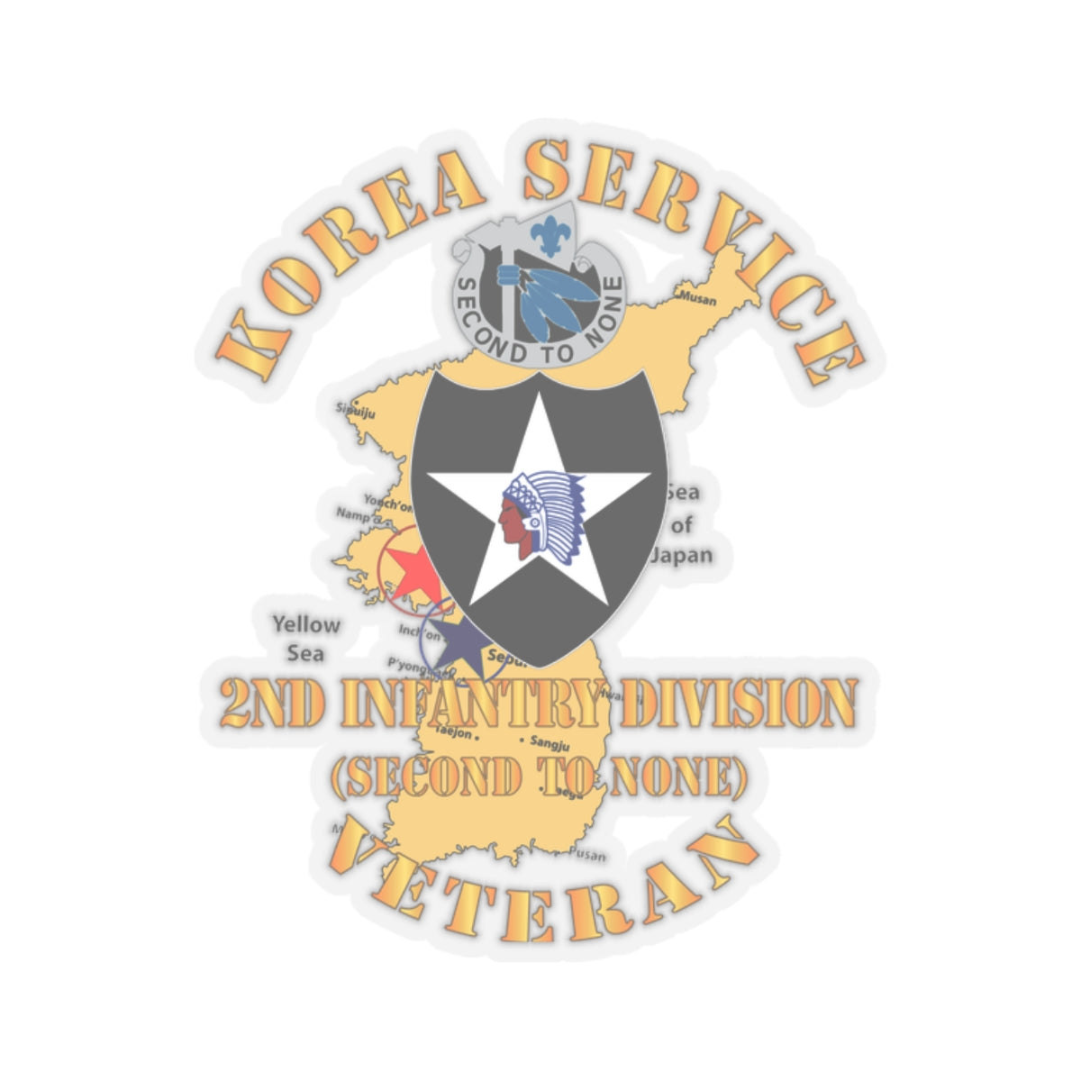 A kiss-Cut Stickers depicting the Korea Service Veteran, 2nd Infantry Division, Second to None