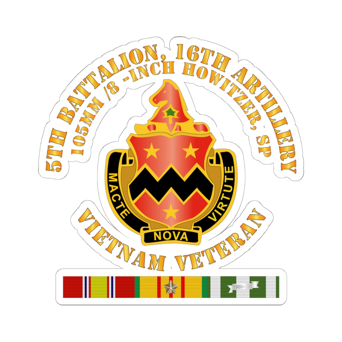 Kiss-Cut Stickers - 5th Battalion, 16th Artillery w SVC Ribbon V2