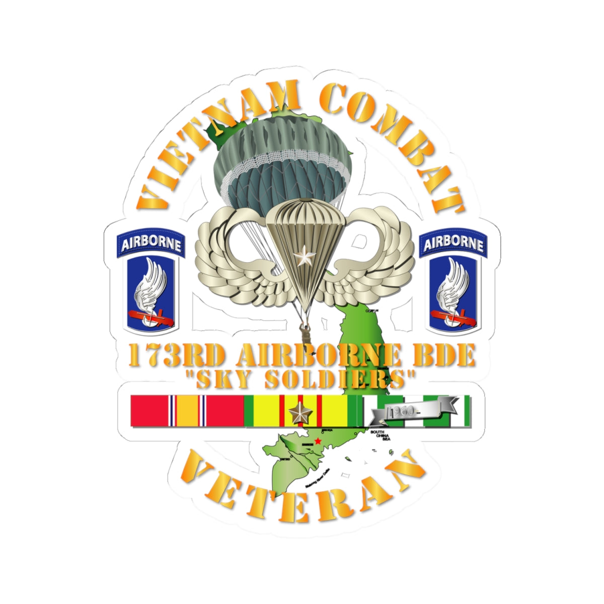 Kiss-Cut Stickers - Vietnam Combat Infantry Veteran w 173rd Airborne Bde SSI V1