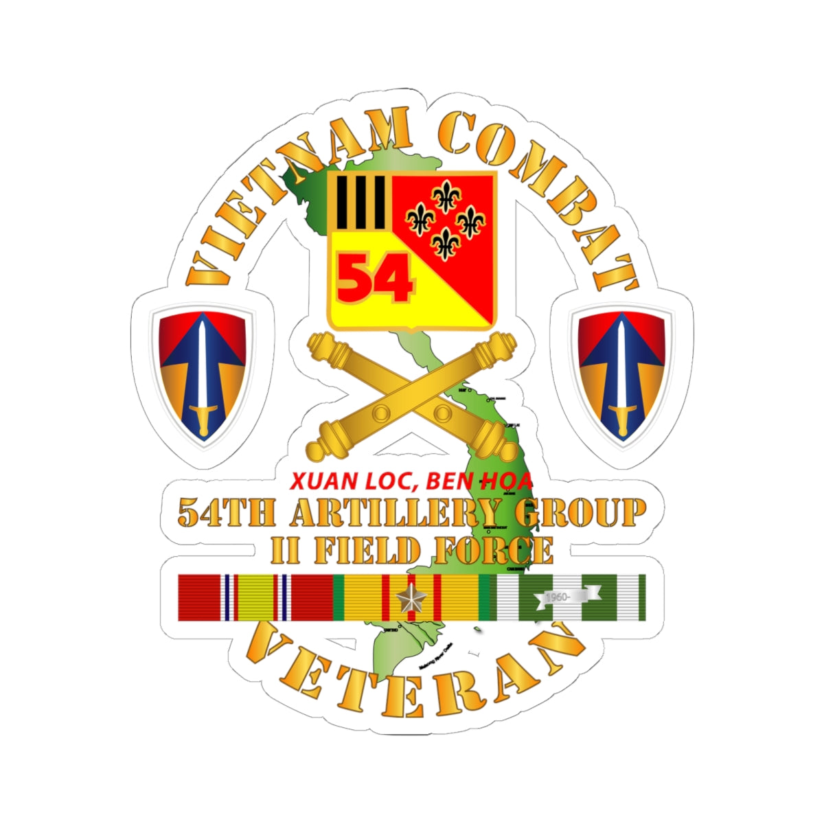 Kiss-Cut Stickers - Vietnam Combat Vet - 54th Artillery Group - II Field Force w VN SVC X 300