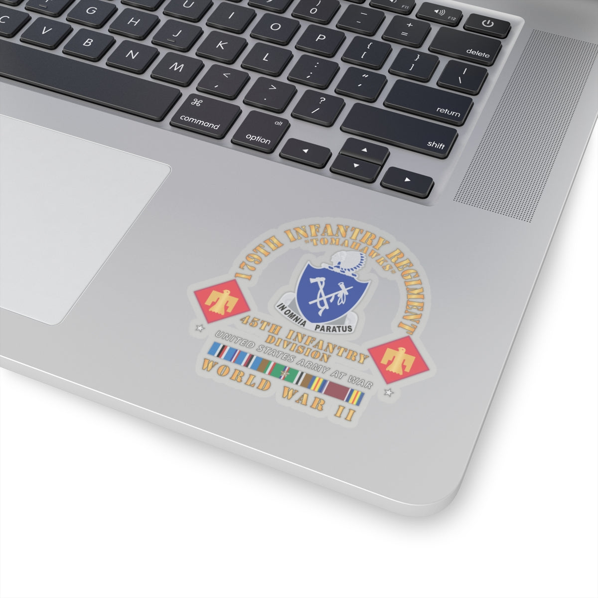 Kiss-Cut Stickers - 179th Infantry Regiment - Tomahawks - DUI - 45th ID - WWII w EUR SVC X 300