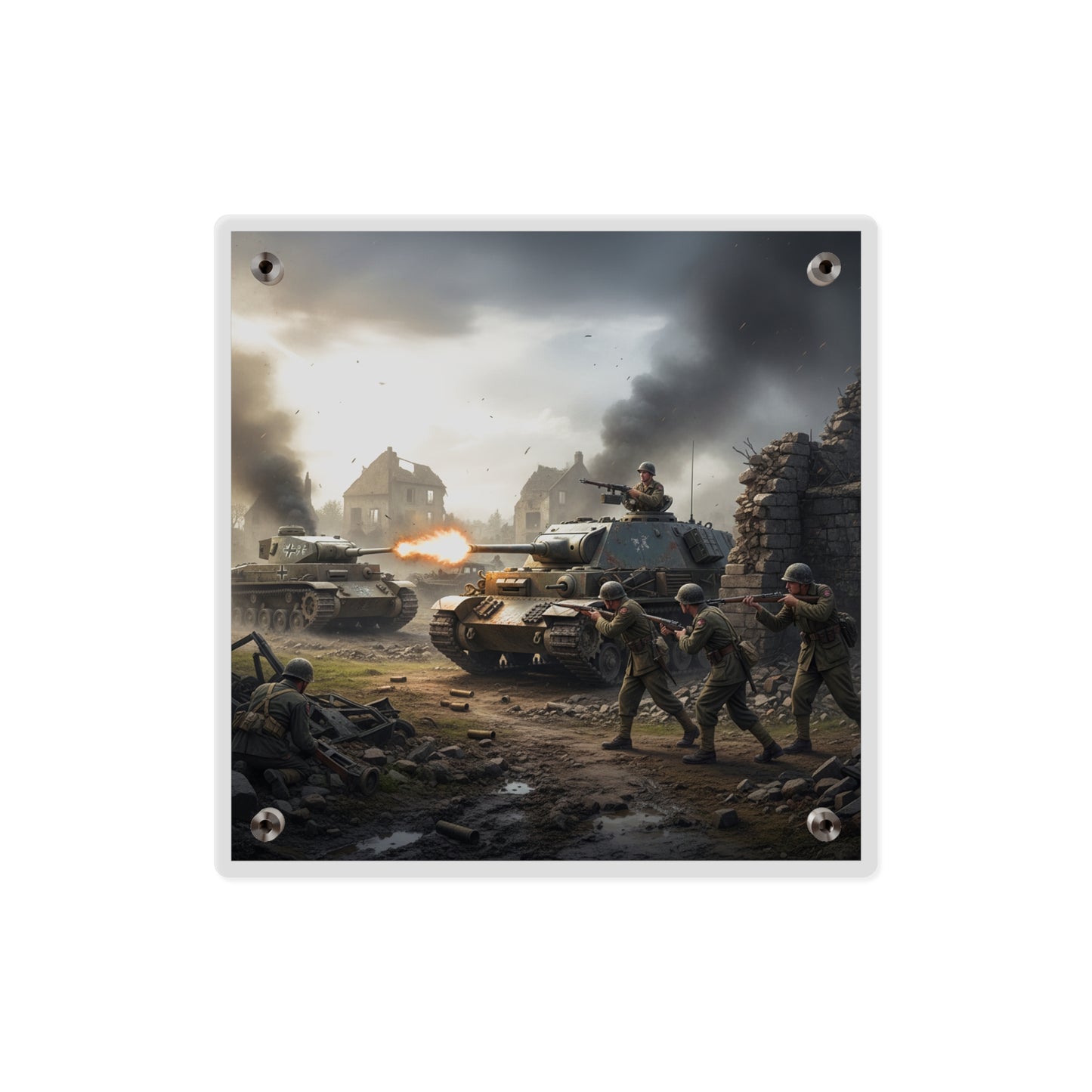 Acrylic Wall Art Panel - Tank Destroyer - M10 Wolverine vs German Panzer Tank