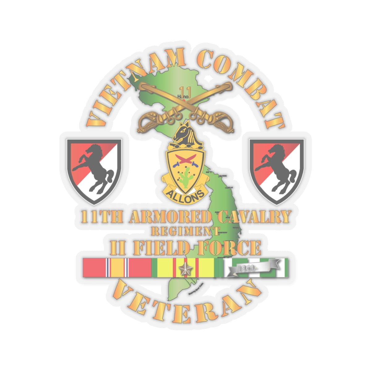 Kiss-Cut Stickers - Vietnam Combat Cavalry Veteran w 11th ACR