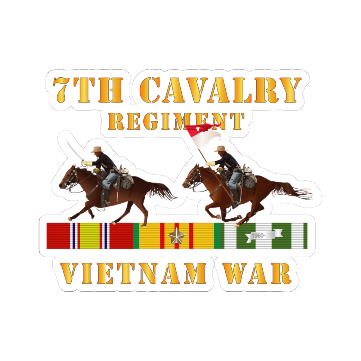 Kiss-Cut Stickers - 7th Cavalry Regiment - Vietnam War wt 2 Cav Riders and VN SVC X300
