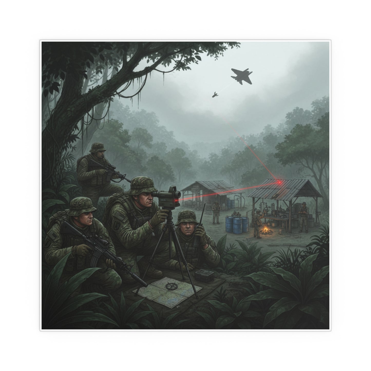 Indoor and Outdoor Silk Posters - SOF Team Hitting a Jungle Drug Lab