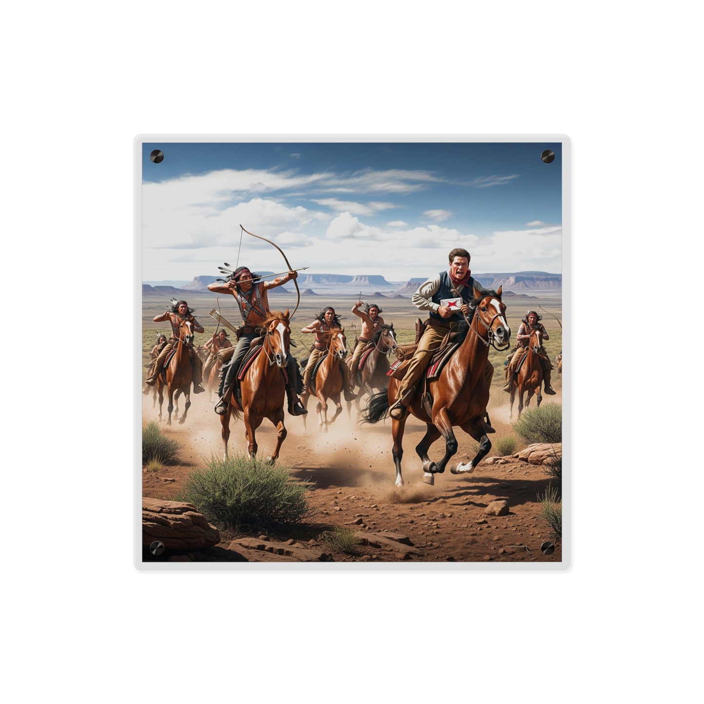 Acrylic Wall Art Panel - Apache Indians attacking a Pony Express Rider