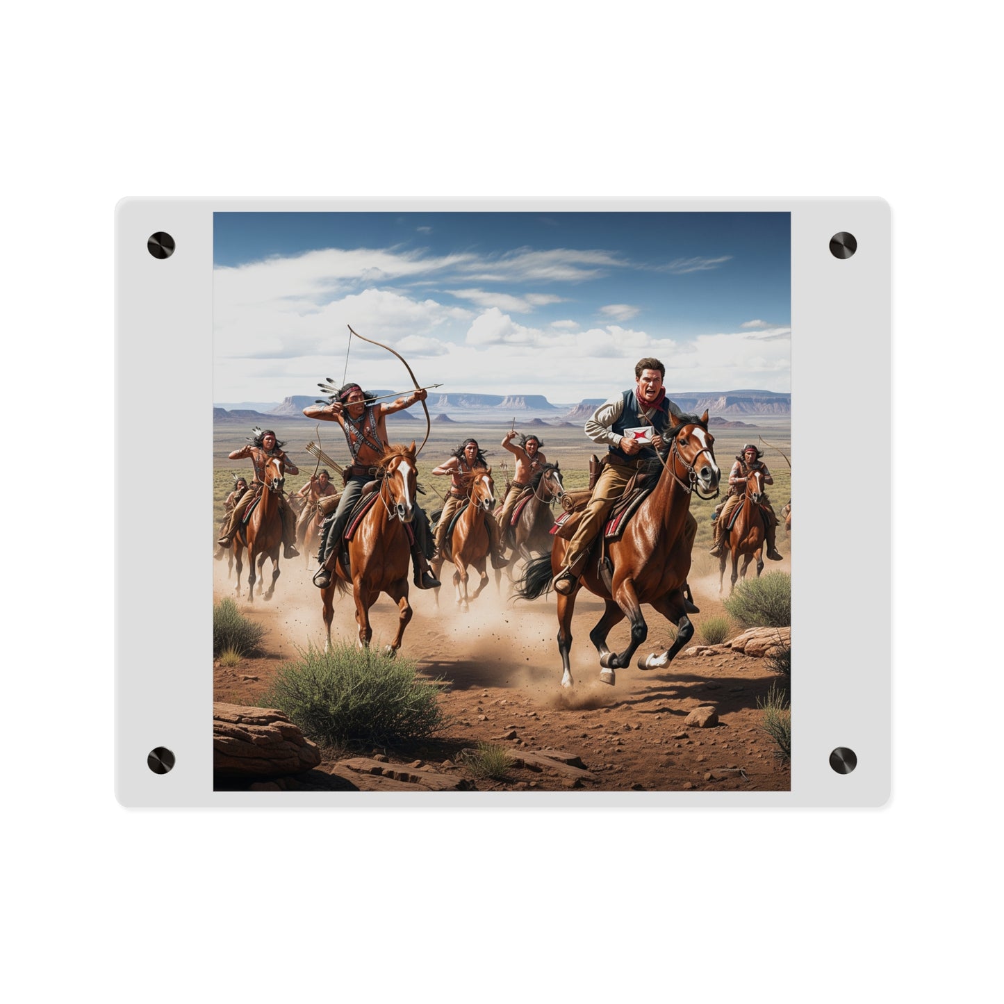 Acrylic Wall Art Panel - Apache Indians attacking a Pony Express Rider