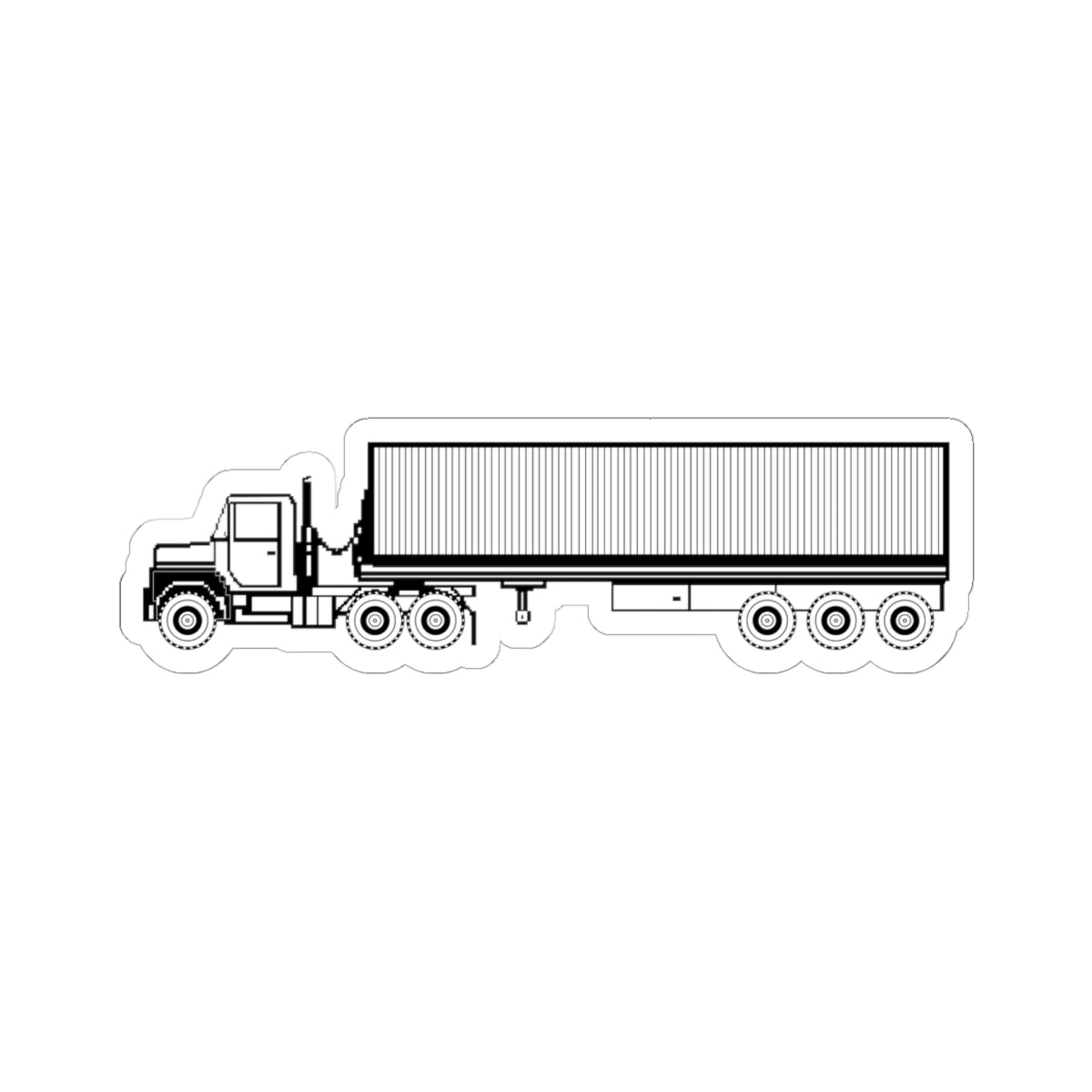 Kiss-Cut Stickers - Vehicle - M915 Tractor with M872 - 40 Ft Container - Side - BW X 300